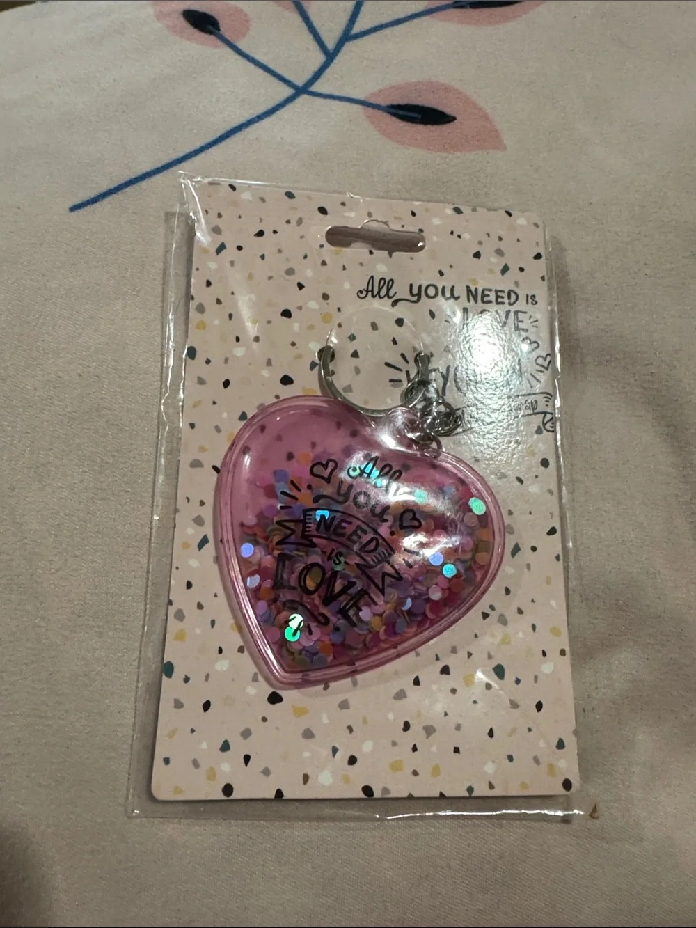 Pink Heart Keychain Phone Charm - All You Need Is Love